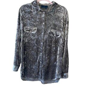 Carol Little Vintage Womens Shirt Size Large Green Crushed Velvet Button Down